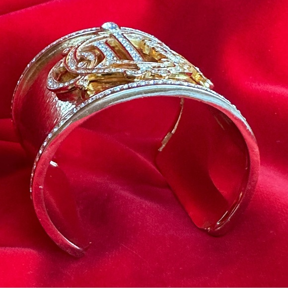CHRISTIAN DIOR Rare Logo gold crystal Cuff bracelet designer Germany - Picture 6 of 8